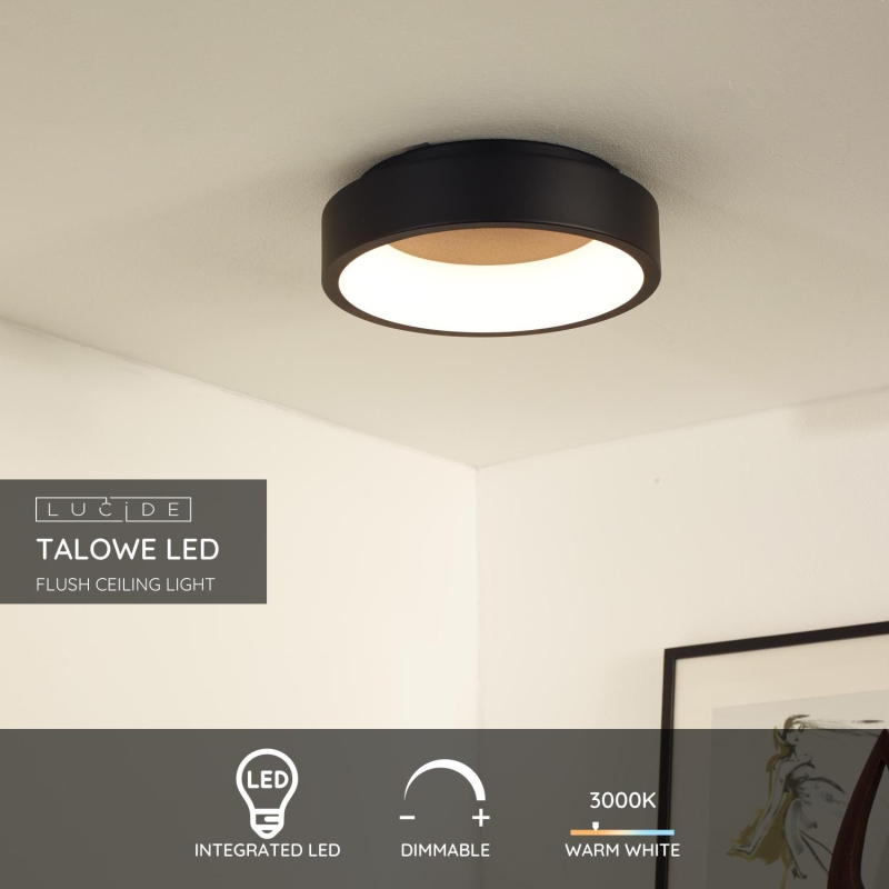Lucide TALOWE LED - Zapustené stropné svietidlo - Ø 30 cm - LED Rozm. - 1x20W 3000K - Čierna